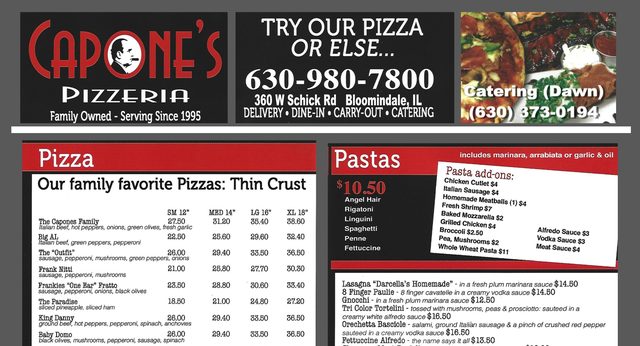 Capone's Pizzeria menu